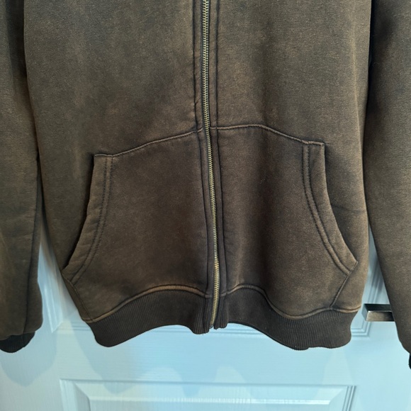 Lazypants Zip Up Hoodie Size M Dark Brown Acid Wash Y2K Skater Comfy Cozy Soft - Picture 4 of 11
